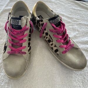 Golden Goose Super Star Sneakers size 40 Leopard Pony with Silver Sequin Star